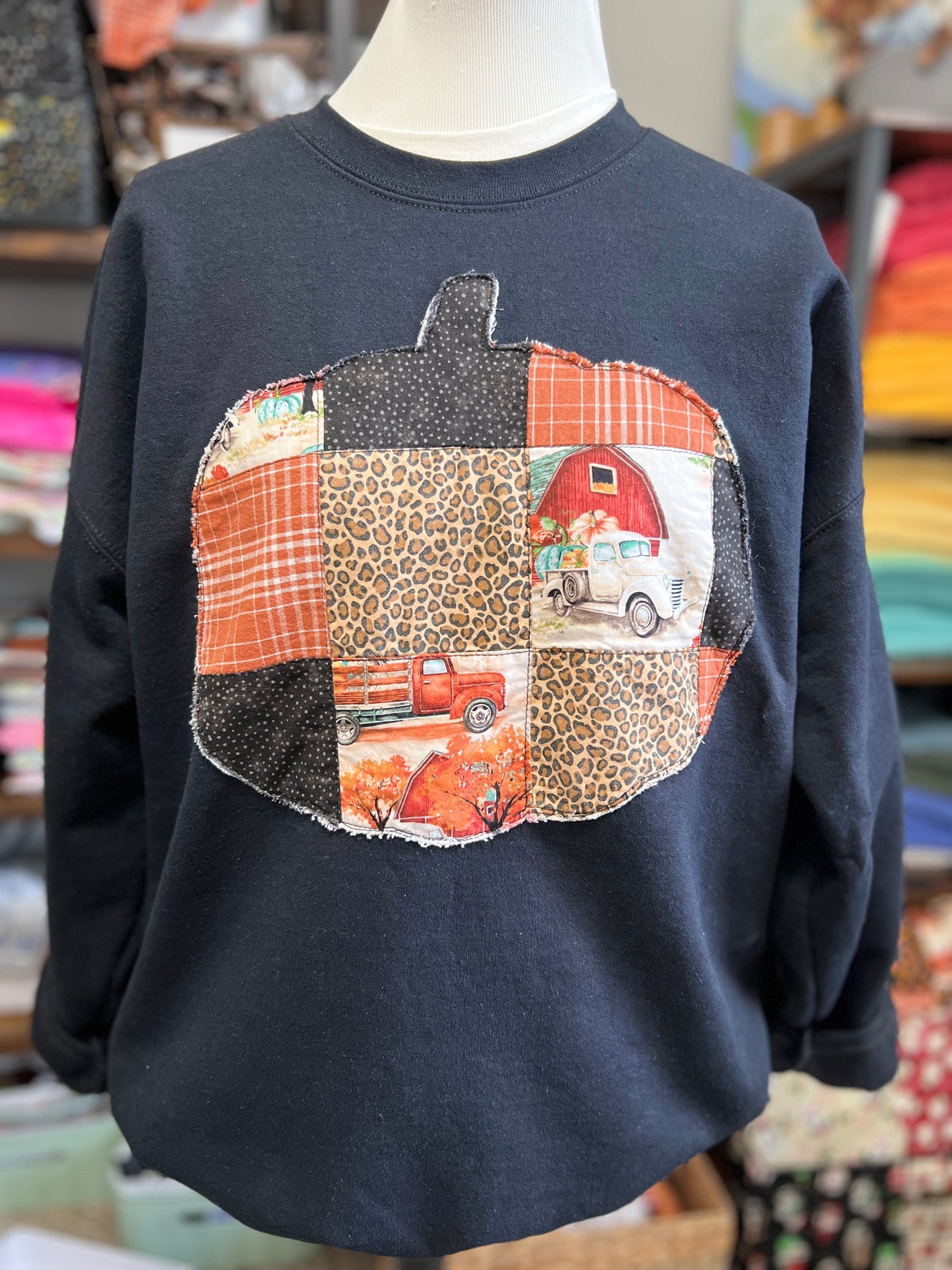 Patchwork Pumpkin Applique Crewneck