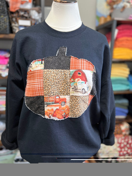 Patchwork Pumpkin Applique Crewneck